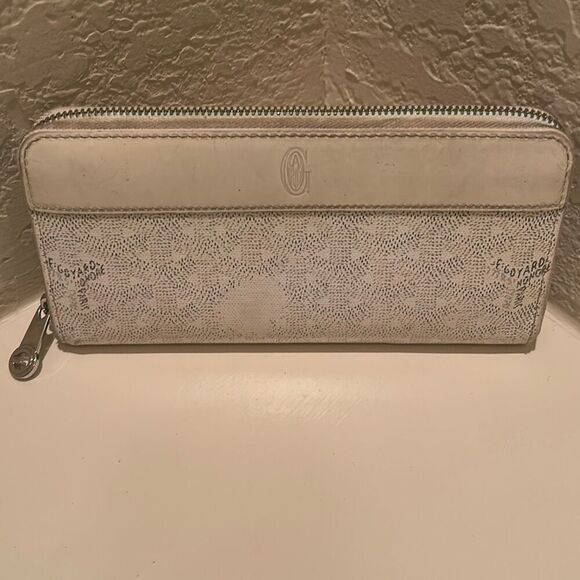 Goyard Matignon Zip Around Long Wallet White Leather Pattern Luxury Artsy Summer - Picture 3 of 16